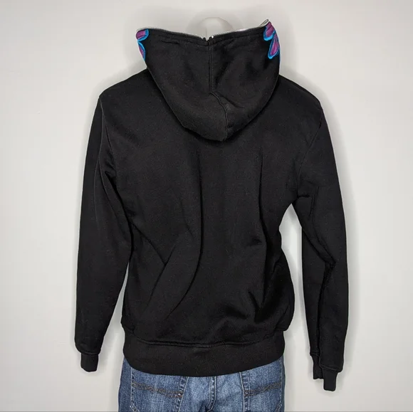Euphoric 777 Black Purple Happy Face Flower Full Zip Heavy Hoodie Sweatshirt M